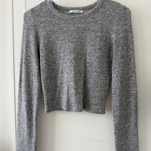 Zara Heather Gray Cropped Crewneck Sweater